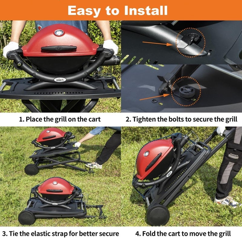 Broil-X عربة محمولة لويبر Q1200، Q1000، Q2200، Q2000، Q2400، عربة قابلة للطي للشواء في الهواء الطلق، حامل محمول لشوايات الغاز من سلسلة ويبر Q وسلسلة نينجا وودفاير OG700 - Image 4